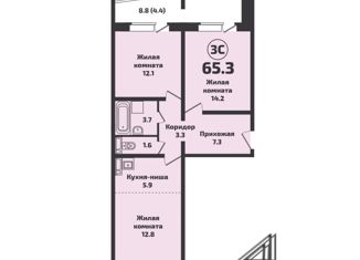 3-комнатная квартира на продажу, 65.3 м2, посёлок Садовый, Каспийская улица, 3