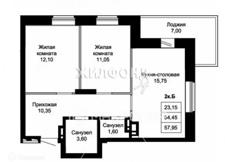 2-комнатная квартира на продажу, 61.45 м2, Новосибирск, Ленинградская улица, 138, метро Октябрьская