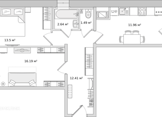 Продается 2-комнатная квартира, 57.4 м2, Санкт-Петербург, ЖК Приневский, Русановская улица, 18к8