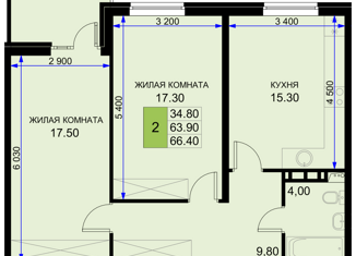 Продам двухкомнатную квартиру, 66.4 м2, поселок Южный, Дозорная улица, 3А