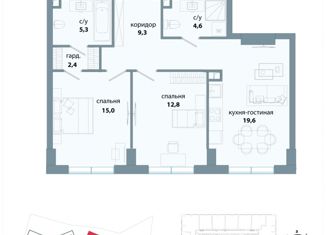 Продается 2-ком. квартира, 69 м2, Москва, ЖК Событие, улица Лобачевского, 120к3