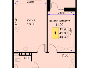 Продажа 1-ком. квартиры, 44.3 м2, Краснодар, Дозорная улица, 3