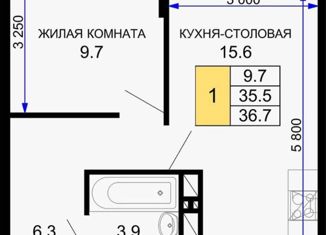 Продаю 1-ком. квартиру, 38.2 м2, Краснодар, ЖК Дыхание, улица Лётчика Позднякова, 2