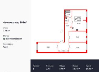 3-ком. квартира на продажу, 104 м2, Санкт-Петербург, 26-я линия Васильевского острова, 7, ЖК Палацио