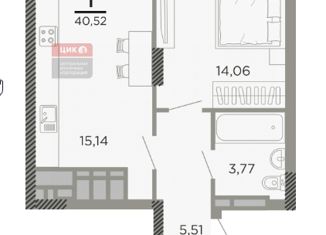 Продам 1-ком. квартиру, 40.52 м2, Рязань, Совхозная улица, 6, ЖК Мартовский