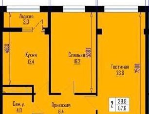 Продается двухкомнатная квартира, 67.6 м2, Нальчик, Кабардинская улица, 202