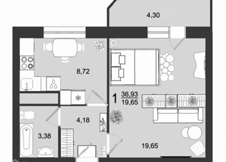 Продажа однокомнатной квартиры, 36.93 м2, Клин