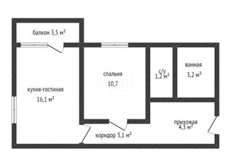1-комнатная квартира на продажу, 37.9 м2, Краснодар, улица Автолюбителей, 1Дк1, ЖК Парусная Регата