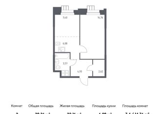 Двухкомнатная квартира на продажу, 39.36 м2, поселение Мосрентген, квартал № 2, 5с5