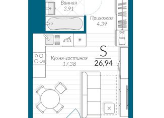 Продам квартиру студию, 27 м2, Тула, ЖК Выше