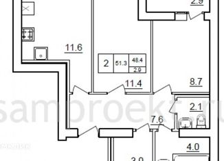 Продается двухкомнатная квартира, 51.3 м2, Самара, ЖК Куйбышев, Демократическая улица, 148А