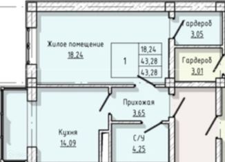 Продаю 1-комнатную квартиру, 43.28 м2, Нальчик, улица А.А. Кадырова, 24, ЖК Молодёжный