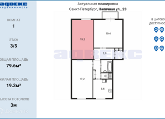 Продается комната, 79.6 м2, Санкт-Петербург, Наличная улица, 23, муниципальный округ Гавань