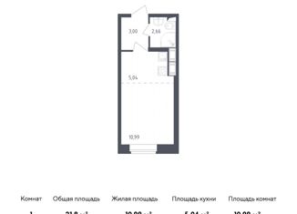 Продается квартира студия, 21.8 м2, Колпино, Загородная улица, 45к3