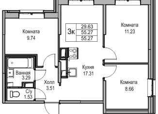 Продается 3-комнатная квартира, 54.9 м2, Санкт-Петербург, Ивинская улица, 19к1