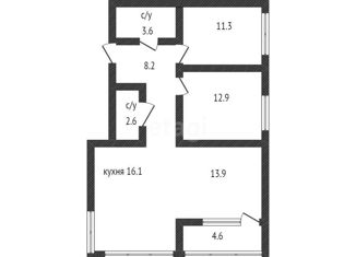 Продажа 3-ком. квартиры, 69.6 м2, Краснодар, ЖК Самолёт-3, улица Ивана Беличенко, 83