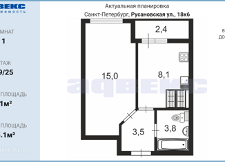 Продажа однокомнатной квартиры, 31 м2, Санкт-Петербург, Русановская улица, 18к6, ЖК Приневский