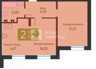Продаю 2-ком. квартиру, 53.18 м2, Новосибирск, площадь Райсовета, 14, площадь Райсовета