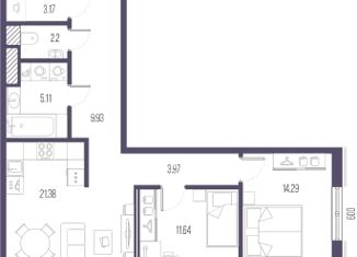 2-ком. квартира на продажу, 71.69 м2, Санкт-Петербург, улица Стахановцев, 1, улица Стахановцев