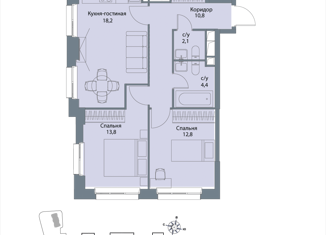 Продажа 2-ком. квартиры, 62 м2, Москва, улица Лобачевского, 124к2, ЖК Огни