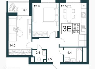 Продаю 2-комнатную квартиру, 60.5 м2, Липецкая область, Минская улица, 6Ак1