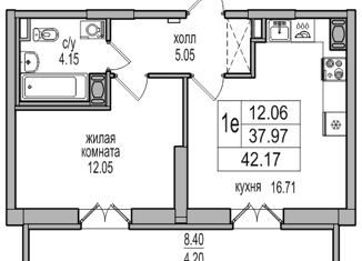 Продажа 1-комнатной квартиры, 41.5 м2, посёлок Парголово