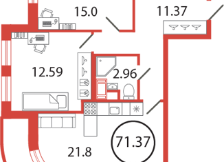 Продаю двухкомнатную квартиру, 71.37 м2, поселок Бугры, Чайная улица, 4, ЖК Энфилд