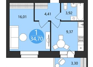 Продам 1-ком. квартиру, 34.7 м2, Ярославль, 1-я Приволжская улица, 10А, ЖК Московский Квартал