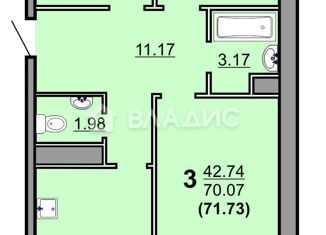 Продам 3-комнатную квартиру, 71.73 м2, Вологда, Медуницинская улица, 11, микрорайон Ремсельмаш