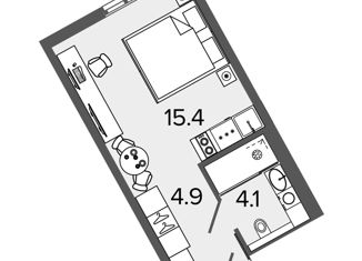 Продажа квартиры студии, 24.4 м2, Санкт-Петербург, Московский проспект, 103, метро Московские ворота