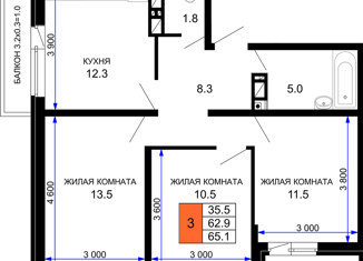 Продажа 3-ком. квартиры, 65.1 м2, Краснодар, ЖК Дыхание, улица Лётчика Позднякова, 2