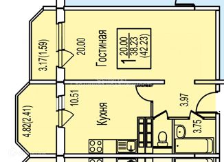 Продажа 1-комнатной квартиры, 42.23 м2, Домодедово, ЖК Солнечный