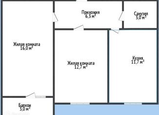 Двухкомнатная квартира на продажу, 50.6 м2, Краснодар, улица Владимира Жириновского, 1к4