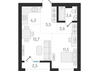 Продается квартира студия, 40.2 м2, Новосибирск, улица Сибревкома, 9