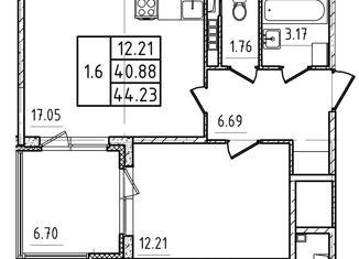 Продам однокомнатную квартиру, 40.88 м2, Санкт-Петербург, ЖК Солнечный Город. Резиденции