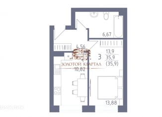 Продам 1-ком. квартиру, 35.9 м2, село Нежинка, Фестивальная улица, 21, ЖК Золотой Квартал