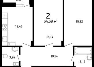 Продам 2-ком. квартиру, 65.1 м2, Нижний Новгород, улица Героя Советского Союза Сафронова, 13к1, метро Заречная