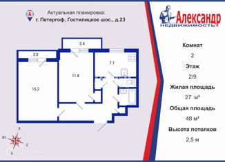 Продажа 2-ком. квартиры, 48 м2, Петергоф, Гостилицкое шоссе, 23/1