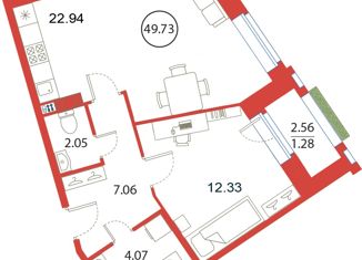 Продается 1-комнатная квартира, 49.73 м2, Санкт-Петербург, Плесецкая улица, 4, ЖК Ариосто