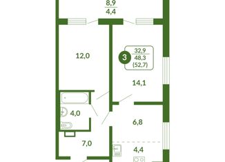 Продаю трехкомнатную квартиру, 52.7 м2, Киров, ЖК Тимирязев, улица Тимирязева, 7к1