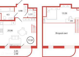 Продажа квартиры студии, 51.88 м2, поселок Бугры, ЖК Энфилд, аллея Ньютона, 2