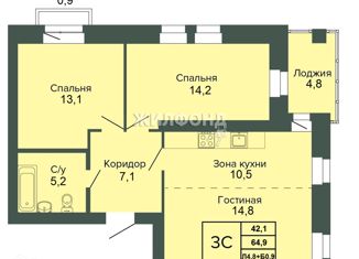 Квартира на продажу студия, 86.7 м2, посёлок Садовый, ЖК Малахит