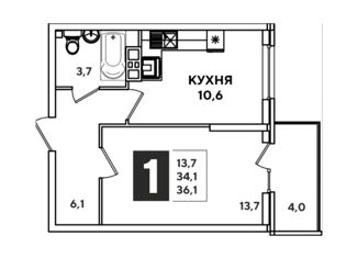 Продаю 1-ком. квартиру, 36.1 м2, Новороссийск, ЖК Арена, проспект Дзержинского, 247к3