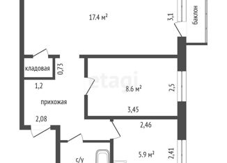 2-комнатная квартира на продажу, 42 м2, Красноярск, Кировский район, улица Академика Вавилова, 86А