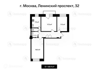 3-ком. квартира на продажу, 68.9 м2, Москва, Ленинский проспект, 32, Гагаринский район