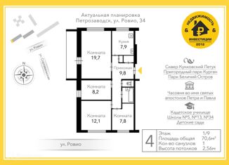 Продажа 4-комнатной квартиры, 70.6 м2, Петрозаводск, улица Ровио, 34, район Кукковка