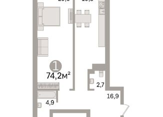 Продам 1-комнатную квартиру, 74.2 м2, Краснодар, Ярославская улица, 113к1, микрорайон 9 километр
