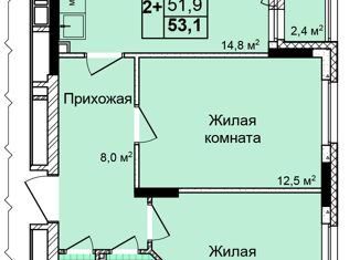 Двухкомнатная квартира на продажу, 51.8 м2, Нижний Новгород, ЖК Дома на Культуре, улица Коперника, 2