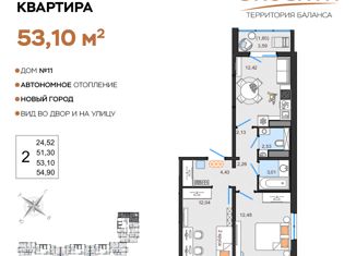 2-ком. квартира на продажу, 53.1 м2, Ульяновск, жилой комплекс ЭкоСити, 11