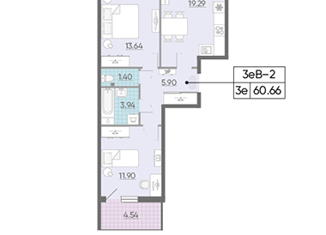2-комнатная квартира на продажу, 60.66 м2, Санкт-Петербург, проспект Крузенштерна, 2, ЖК Морская Набережная